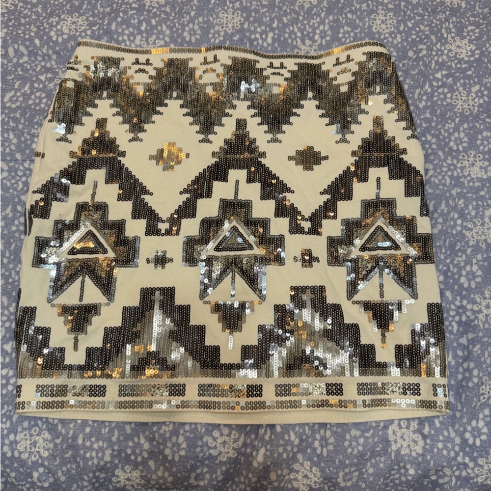 Express Black and Cream Sequin Skirt